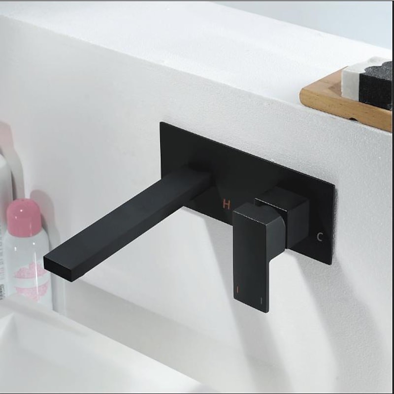 Black Single Handle Bath Tap Brass Wall Mount Bathroom Sink Tap Black Single Handle Bath Tap Brass Wall Mount Bathroom Sink Tap